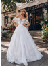 Off Shoulder White Lace Tulle Beaded Wedding Dress